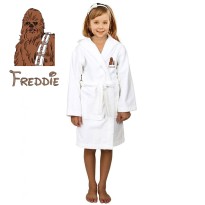 Brown Wookie Cartoon Design & Custom Name Embroidery on Kids Hooded Bathrobe